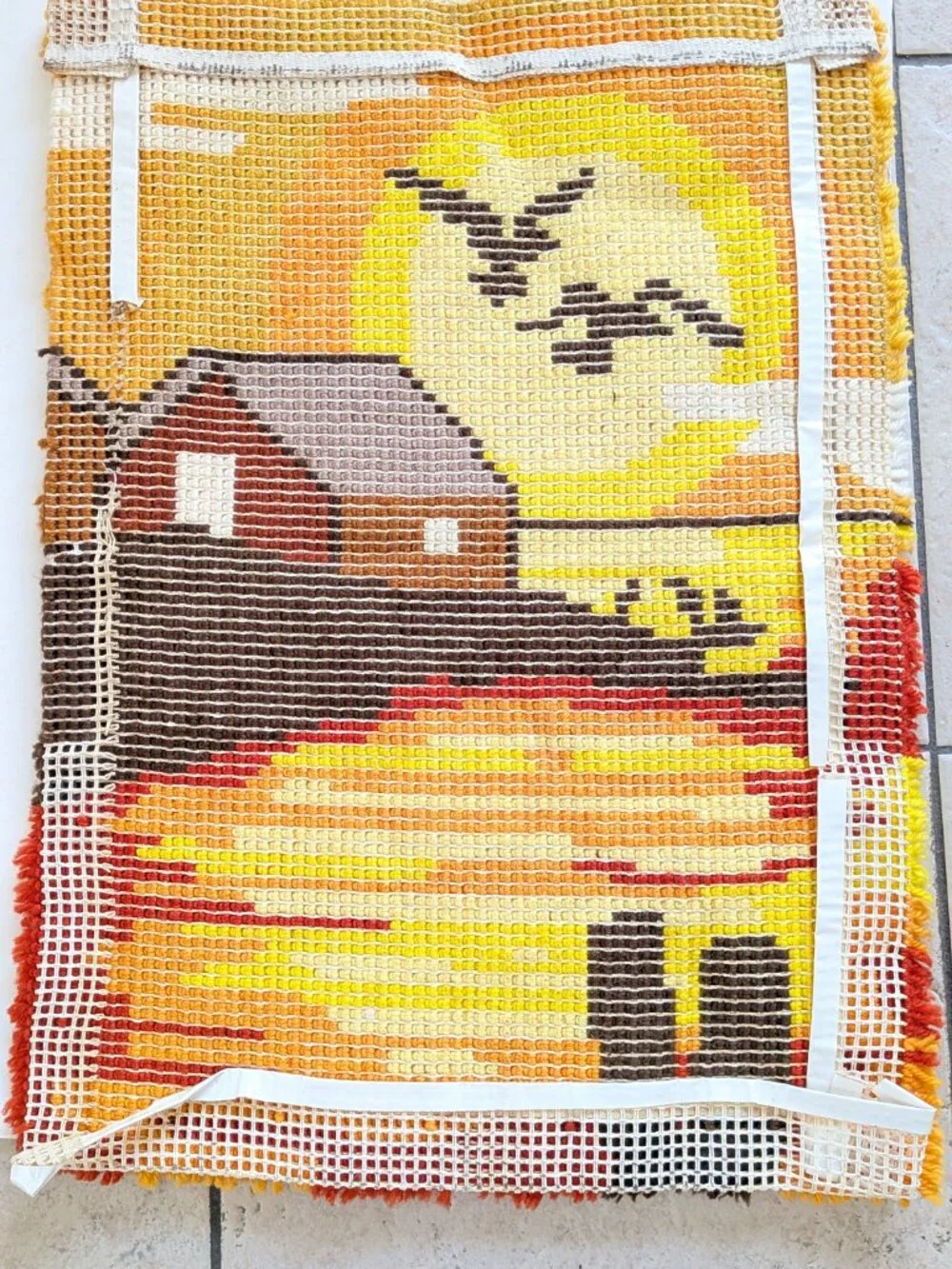 Vintage Latch Hook Rug Sunset Cabin Birds Water Wall Hanging Finished Art